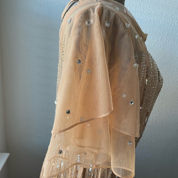 Mac Duggal Embellished Cowl Neck Flutter Sleeve Mesh Ankle Dress - Picture 10 of 16